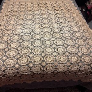 Vintage Crochet Lace Tablecloth – 60” x 72” | Classic Floral Pattern
